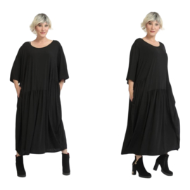 AKH oversized viscose A-lijn jurk apart stretch  zwart