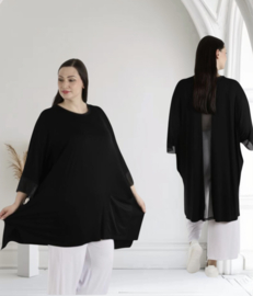 AKH oversized viscose tuniek/jurk  met inzet van tule/apart stretch  zwart