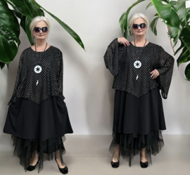 AKH oversized viscose A-lijn tuniek met tule stof stretch