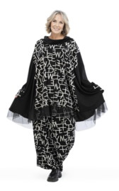 AKH oversized viscose A-lijn tuniek  apart zwart/grijs stretch