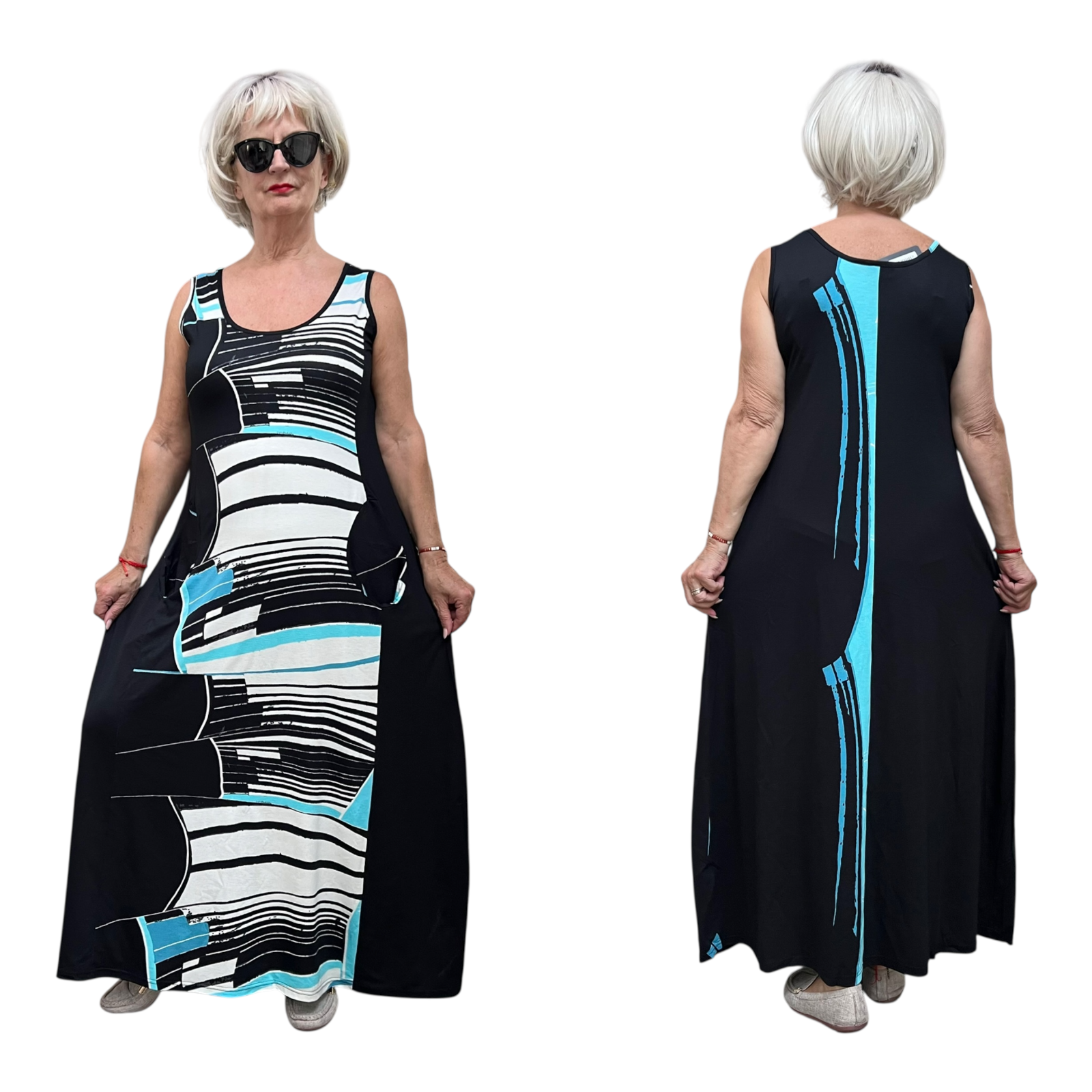 Ophilia viscose A-lijn jurk  zwart/stretch