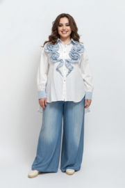 S.Woman oversized katoen blouse/hemd met bloemen