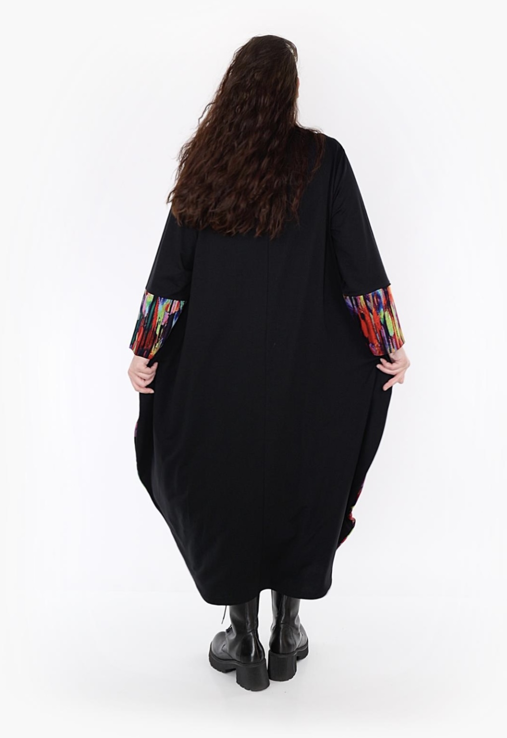 AKH oversized viscose mix ballon jurk apart stretch zwart/multicolor