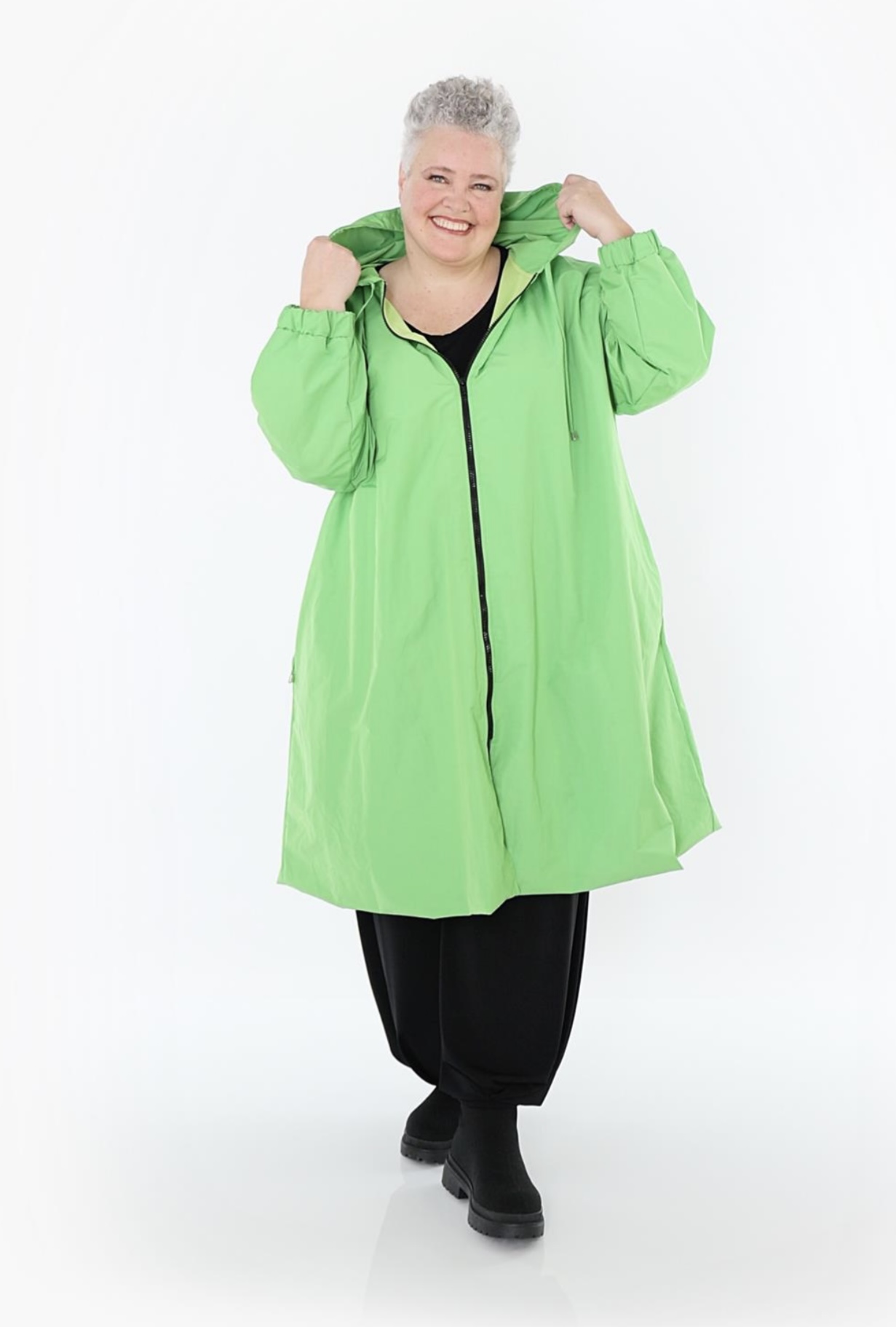 AKH oversized tafta memory/katoen mix tussenjas met capuchon / gevoerd