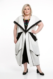 H-4 oversized katoen mix vest/blazer apart wit/zwart