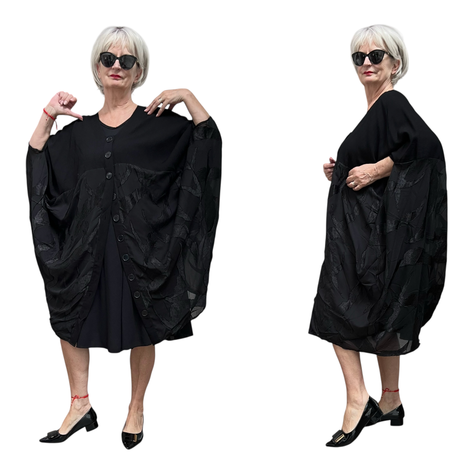 H-4  katoen viscose vest/blazer met tule /zwart