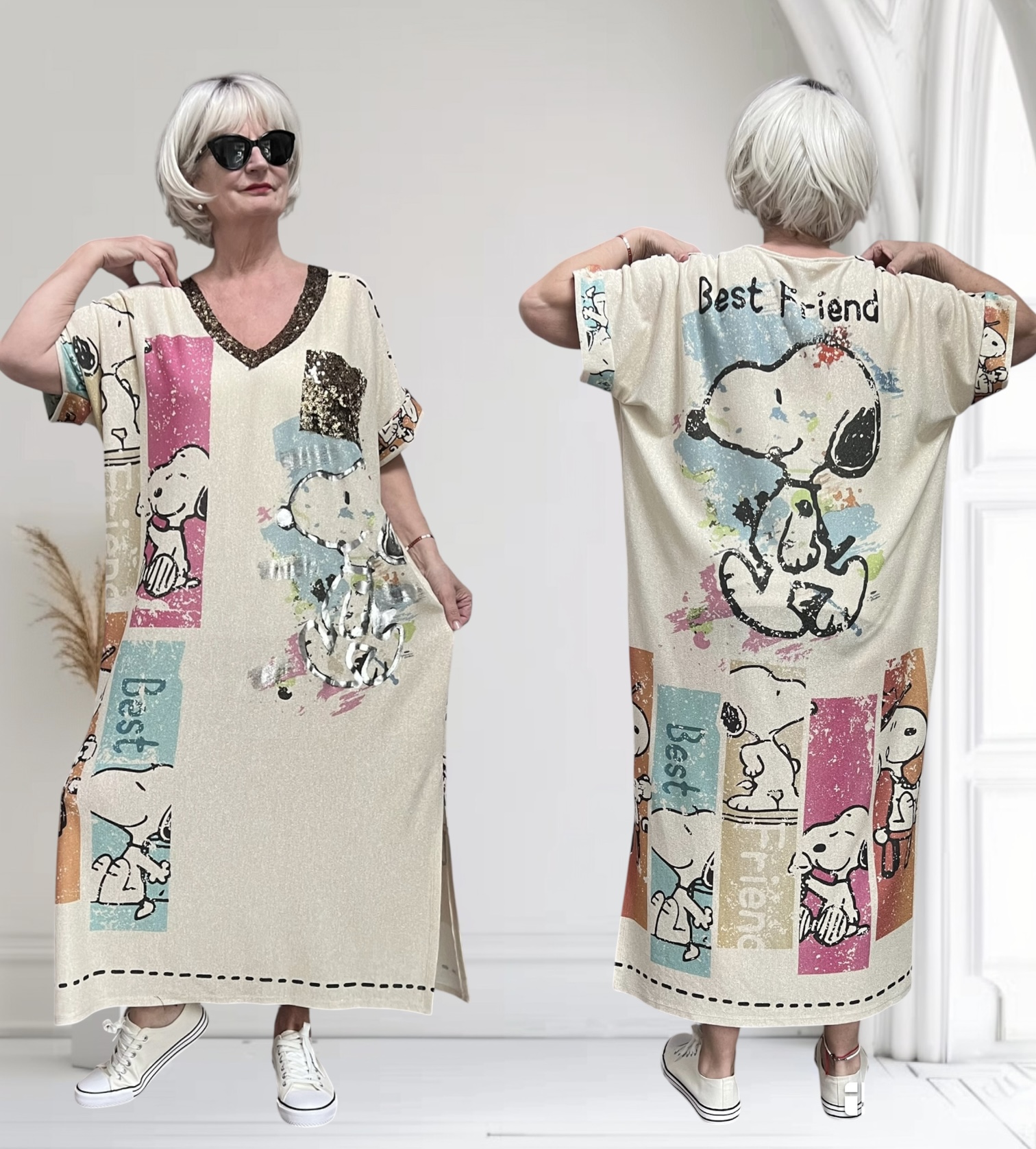 CHARME MODA oversized jurk met glitters stretch