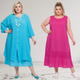 New Collectio oversized linnen A-lijn jurk + katoen blazer /in meerdere kleuren