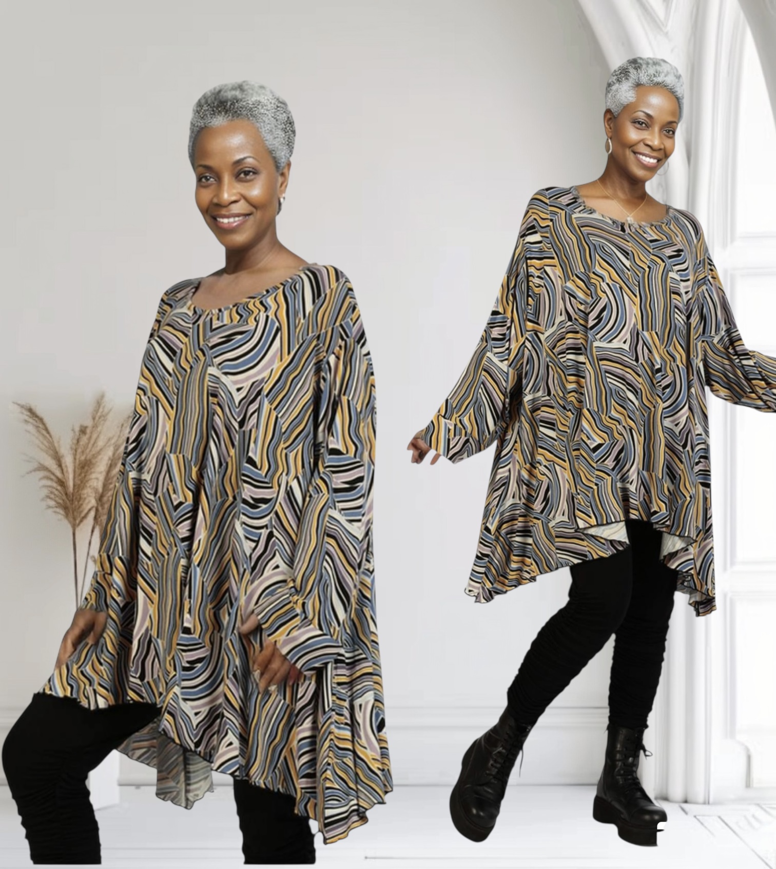 AKH oversized viscose tricot A-lijn tuniek  apart stretch