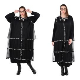 AKH oversized mouwloos vest/tuniek van stretch tule kwaliteit/zwart/wit