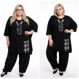 AKH viscose mix tuniek met een zak /apart/ zwart/grijs
