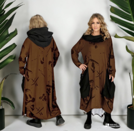 dYb viscose  A-lijn jurk met capuchon stretch