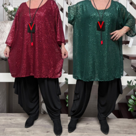 ITALIA MODA oversized tuniek met inzet van pailletten/glitter stof gevoerd /stretch  /in meerdere kleuren