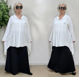 ITALIA oversized viscose A-lijn blouse/ hemd met steentjes