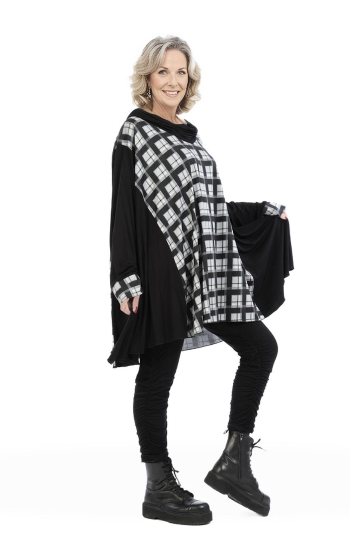 AKH oversized viscose tuniek apart stretch zwart/grijs