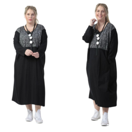 AKH oversized viscose jurk met zakken apart stretch zwart /grijs
