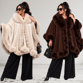 ITALIA MODA gebreid super zacht omslagdoek/poncho met bont/in meerdere kleuren