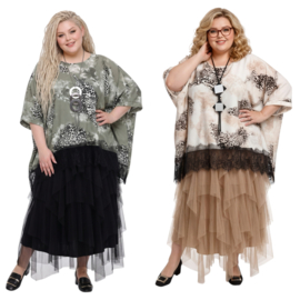 ITALIA MODA viscose tuniek/poncho met kant en ketting /stretch/meerdere kleuren