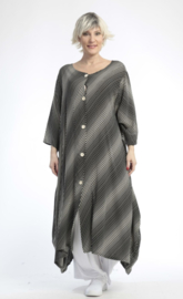 AKH oversized viscose A-lijn blazer/vest/hemd met zakken apart zwart/wit