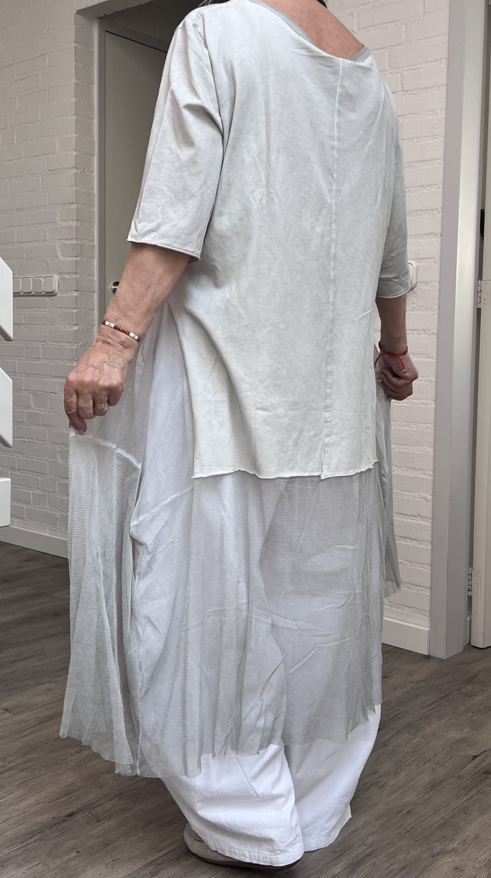 LUUKAA de modieuze kleuring oversized katoen  A-lijn jurk/tuniek met tule/ stretch