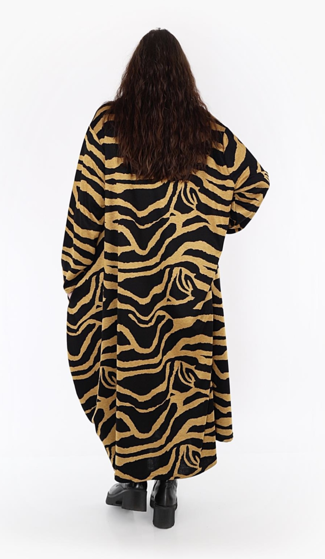 AKH oversized viscose mix jurk apart stretch zwart/geel