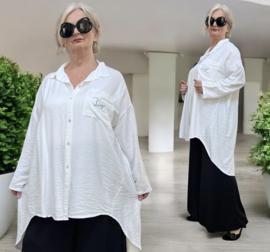 ITALIA oversized viscose A-lijn blouse/ hemd met steentjes