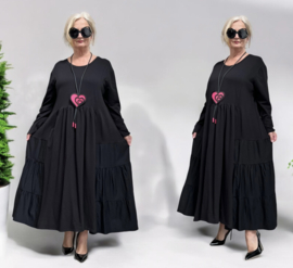 SASHA  oversized katoen A-lijn jurk stretch zwart