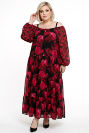 SASHA VIVIEN  chiffon met een vleugje zijde jurk gevoerd