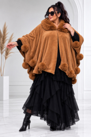 ITALIA  gebreid super zacht omslagdoek/poncho met bont