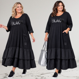 Vincenzo Allocca oversized katoen A-lijn  jurk met inzet van taft /stretch  zwart