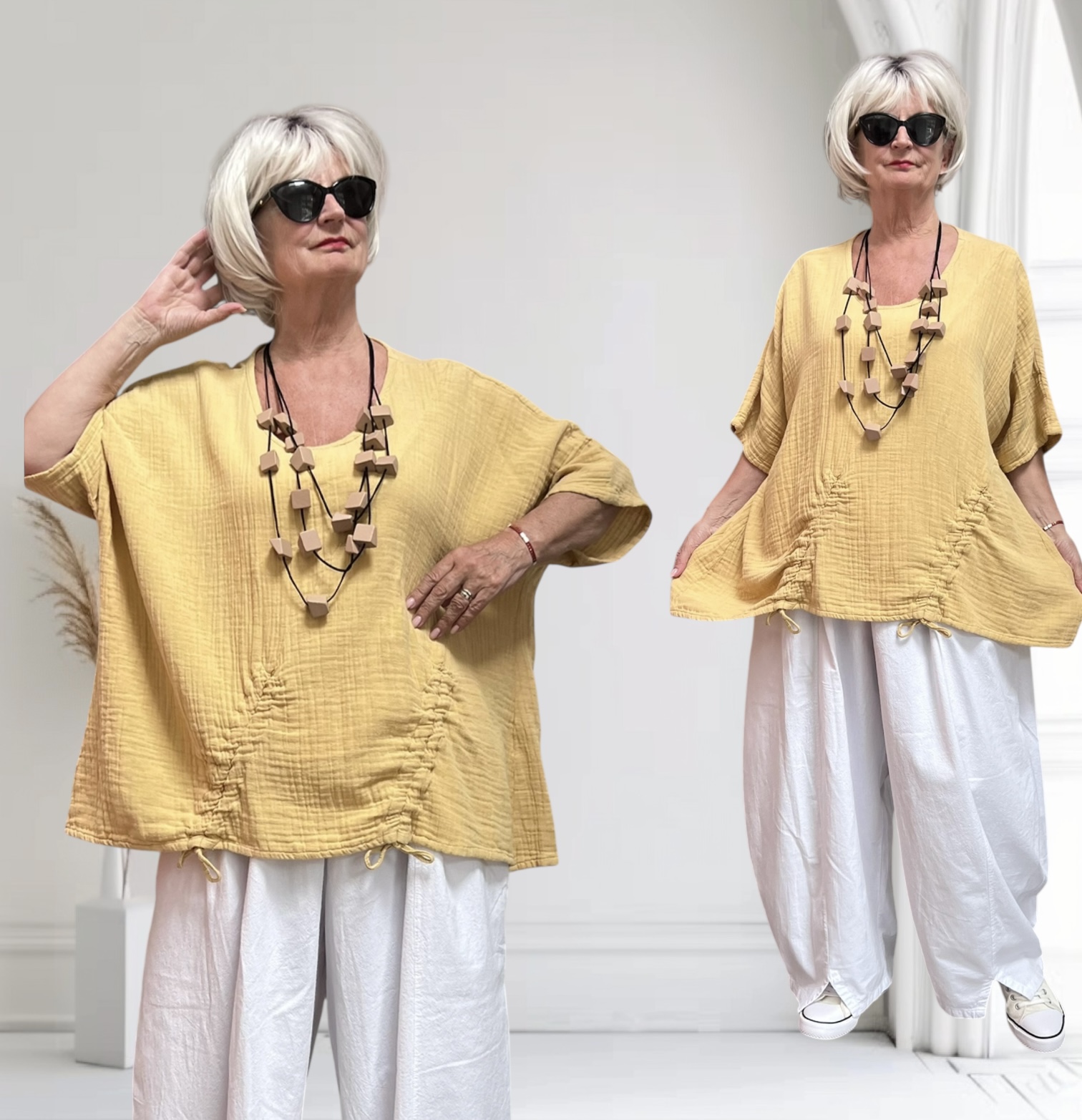 KEKOO design oversized katoen/linnen  mousseline top