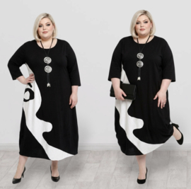 KEKOO design katoen A-lijn jurk zwart/lichtgrijs stretch