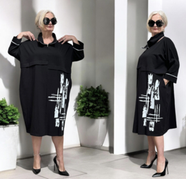 Divas planet oversized viscose jurk zwart stretch
