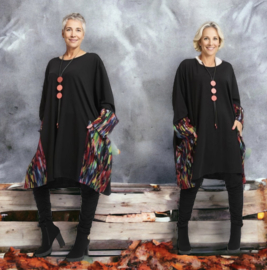 AKH oversized viscose A-lijn jurk/tuniek met zakken apart stretch zwart