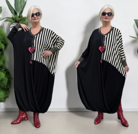 Verda oversized viscose mix jurk apart zwart/wit  stretch
