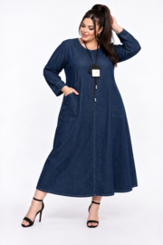 Gulio Moda katoen jeans A-lijn jurk met zakken / stretch