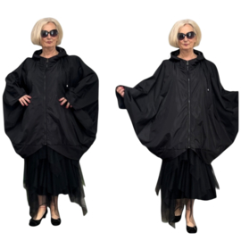 MYPEPER oversized  tussenjas  waterbestendig met ritssluiting en capuchon gevoerd/ zwart