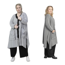 AKH oversized gebreide A-lijn vest/blazer met bies van eco leer stretch /in meerdere kleuren