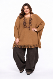 ITALIA oversized acryl mix gebreide tuniek/top met franjes/in meerdere kleuren