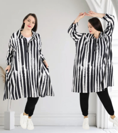 AKH oversized viscose A-lijn blouse/tuniek zwart/wit  apart