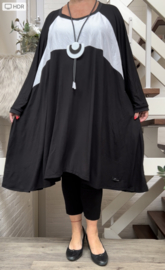 Anna oversized A-lijn jersey viscose tuniek/jurk met zakken apart (extra groot)zwart/wit strtech