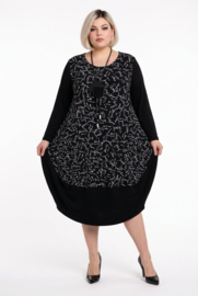New Jersey viscose ballon jurk stretch zwart/wit