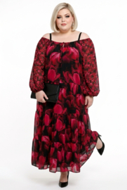 SASHA VIVIEN  chiffon met een vleugje zijde jurk gevoerd