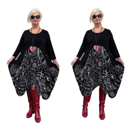 Vincenzo Allocca oversized katoen A-lijn jurk apart zwart stretch
