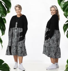 AKH viscose  A-lijn jurk apart stretch zwart 