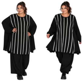AKH oversized gebreide tuniek/poncho  apart stretch zwart/wit