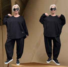 SASHA Noa jersey oversized katoen vrijetijdspak(top + broek) apart stretch zwart