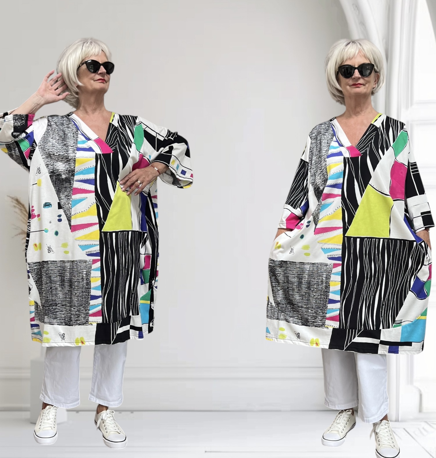 Ophilia oversized katoen jurk met zakken/ stretch
