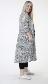 AKH oversized viscose A-lijn jurk met zakken apart  zwart/wit/stretch