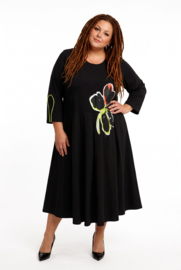 Zedd Plus katoen A-lijn jurk met bloemapplicatie /zwart stretch